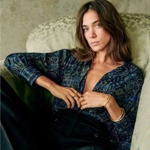 Sezane tianna button up shirt Arizona print with metallic threads